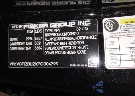 2023 Fisker Ocean One из США, поврежденный, VIN VCF1ZBU2XPG004799